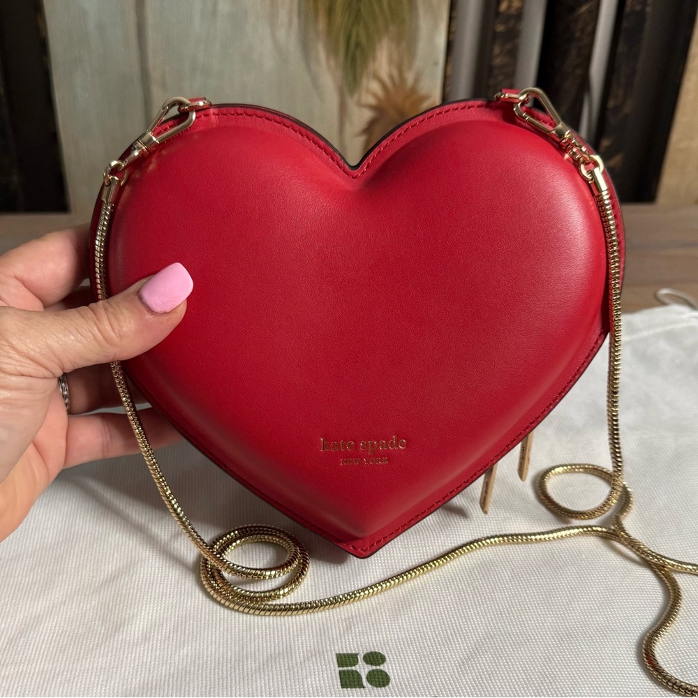 RARE Kate Spade Red Leather Heart Crossbody Shoulder Bag - Picture 2 of 10